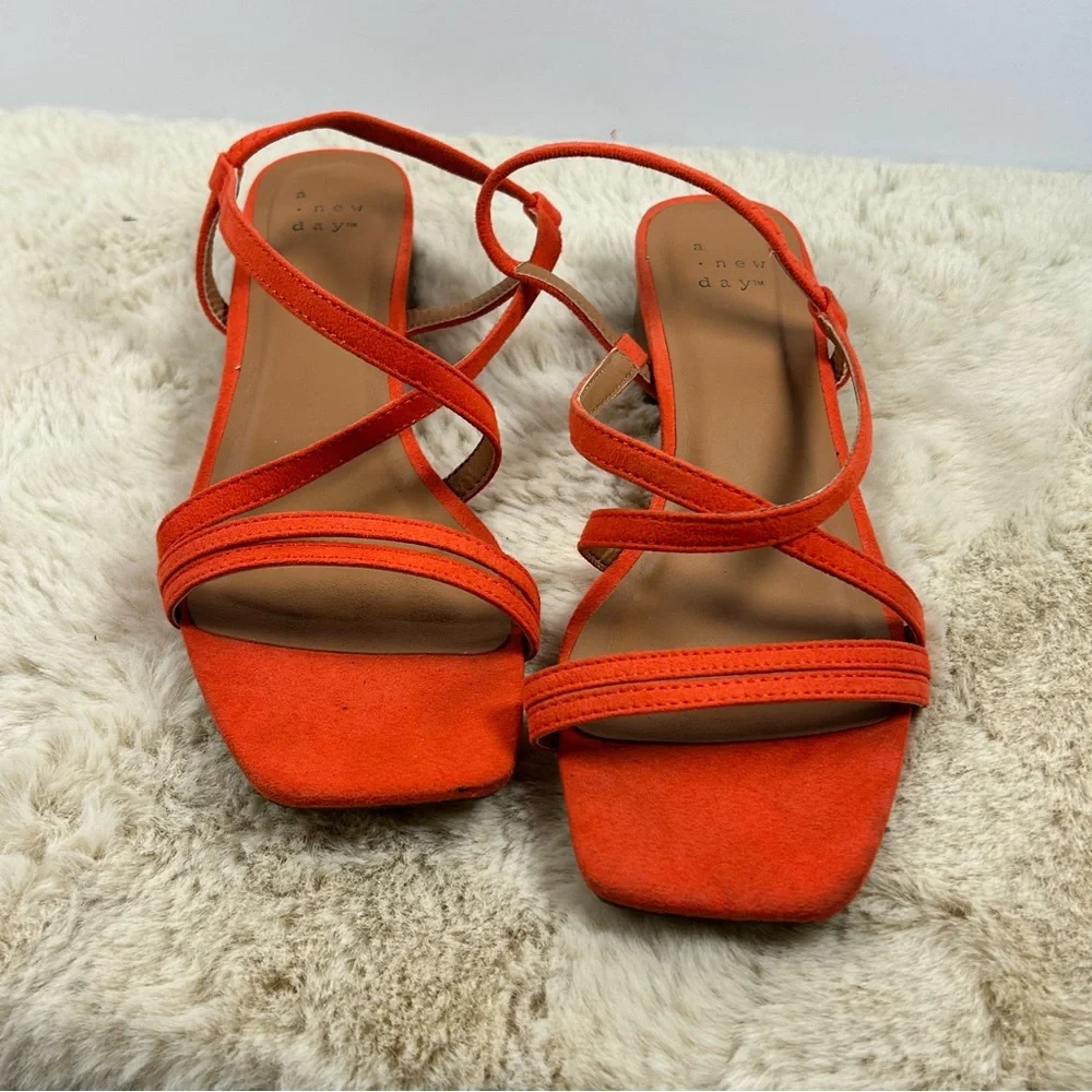 A New Day Orange Strappy Sandals Modern Minimalist Design - Picture 5 of 6